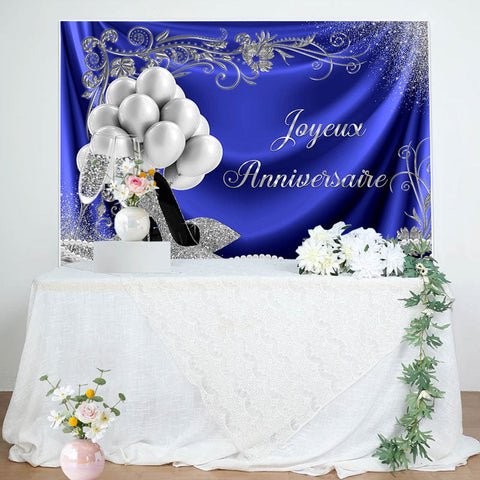 Argent Ballon et Talons Bleu Heureux Anniversaire Toile de fond