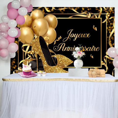 Or Talons et des ballons Noir Heureux Anniversaire Toile de fond