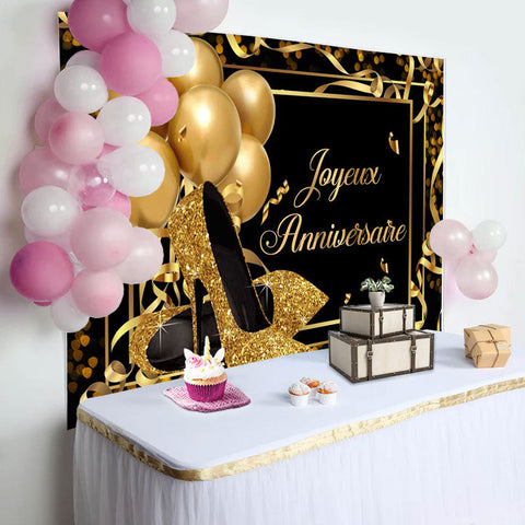 Or Talons et des ballons Noir Heureux Anniversaire Toile de fond