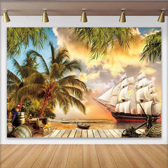 Lofaris Toile de fond de photographie île au trésor et bateau pirate, magnifique arrière-plan pour studio photo et décoration d'aventure