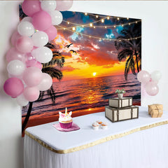 Lofaris Toile de fond de photographie coucher de soleil plage avec palmiers, arrière-plan tropical estival avec lumières pour studio photo