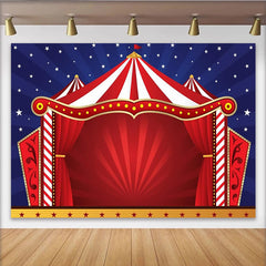 Lofaris Toile de fond de photographie cirque avec chapiteau rayé rouge et blanc et étoiles, magnifique décor de fête pour événement