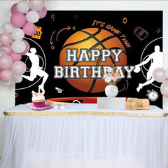 Lofaris Toile de fond pour anniversaire basket pour garçon avec joueurs et ballon, arrière-plan de fête sportif pour studio photo