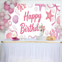 Lofaris Toile de fond pour anniversaire thème marin rose et violet avec coquillages et étoiles de mer, magnifique décor de fête