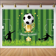 Lofaris Toile de fond anniversaire football avec trophée et étoiles dorées, décor de fête sportif pour garçons et séance photo