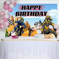 Lofaris Toile de fond pour anniversaire motocross désert avec drapeaux à damier, arrière-plan de course pour garçon, studio photo et fête