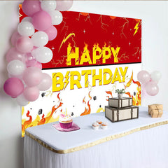 Lofaris Toile de fond pour anniversaire thème feu et éclair rouge et jaune, décor énergique pour fête d'enfants et studio photo