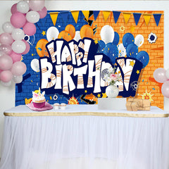 Lofaris Toile de fond pour anniversaire avec cibles, ballons bleus et oranges, décor de fête pour enfants et studio photo