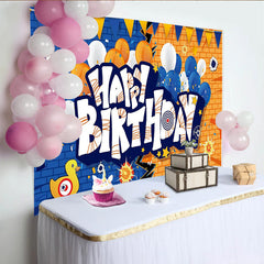 Lofaris Toile de fond pour anniversaire avec cibles, ballons bleus et oranges, décor de fête pour enfants et studio photo