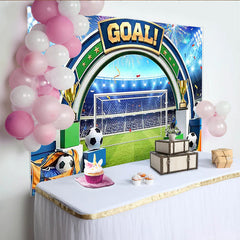 Lofaris Toile de fond pour anniversaire football avec trophées et ballons, décor de stade pour fête sportive et séance photo