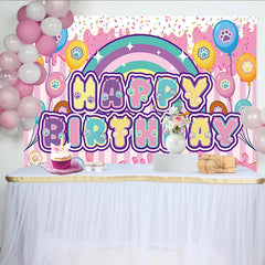 Lofaris Toile de fond joyeux anniversaire colorée avec pattes d'animaux et donuts, décor festif pour fête d'enfants et séance photo