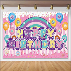 Lofaris Toile de fond joyeux anniversaire colorée avec pattes d'animaux et donuts, décor festif pour fête d'enfants et séance photo