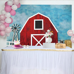 Lofaris Toile de fond de photographie ferme grange rouge et moulin a vent, décor rustique avec balles de foin pour studio photo