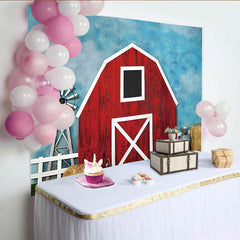 Lofaris Toile de fond de photographie ferme grange rouge et moulin a vent, décor rustique avec balles de foin pour studio photo