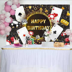Lofaris Toile de fond anniversaire thème casino noir et or, décor élégant pour fête d'adultes, soirée poker ou studio photo