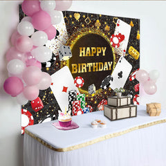 Lofaris Toile de fond anniversaire thème casino noir et or, décor élégant pour fête d'adultes, soirée poker ou studio photo