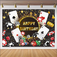 Lofaris Toile de fond anniversaire thème casino noir et or, décor élégant pour fête d'adultes, soirée poker ou studio photo