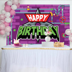 Lofaris Toile de fond anniversaire thème ninja avec tuyaux et slime vert, décor de fête d'enfants style dessin animé pour studio photo