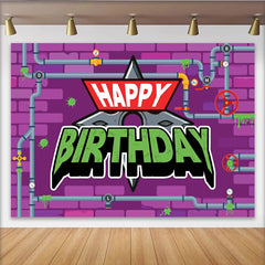 Lofaris Toile de fond anniversaire thème ninja avec tuyaux et slime vert, décor de fête d'enfants style dessin animé pour studio photo