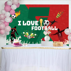 Lofaris Toile de fond anniversaire football, avec joueurs et trophée doré, superbe arrière-plan de fête pour événement sportif