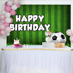 Lofaris Toile de fond joyeux anniversaire football, gazon vert et ballon, arrière-plan de sport pour fête d'enfants et studio photo