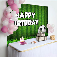Lofaris Toile de fond joyeux anniversaire football, gazon vert et ballon, arrière-plan de sport pour fête d'enfants et studio photo