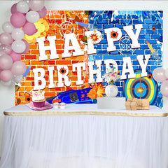 Lofaris Toile de fond anniversaire garçon thème jeu de tir avec blaster et cibles, décor mural graffiti pour fête et séance photo