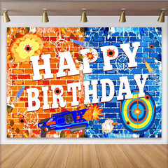Lofaris Toile de fond anniversaire garçon thème jeu de tir avec blaster et cibles, décor mural graffiti pour fête et séance photo