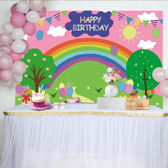 Lofaris Toile de fond anniversaire arc-en-ciel pour fille avec voiture rose et cadeaux, décor joyeux et coloré pour studio photo