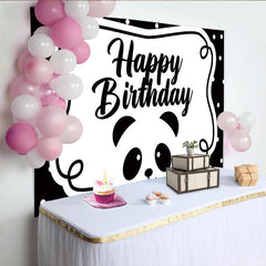 Lofaris Toile de fond joyeux anniversaire panda noir et blanc avec pois, magnifique décor de fête pour studio photo