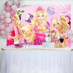 Lofaris Toile de fond rose pour anniversaire de fille avec poupées et cupcakes, magnifique décor glamour pour fête et studio photo