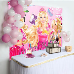 Lofaris Toile de fond rose pour anniversaire de fille avec poupées et cupcakes, magnifique décor glamour pour fête et studio photo