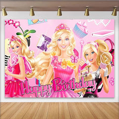 Lofaris Toile de fond rose pour anniversaire de fille avec poupées et cupcakes, magnifique décor glamour pour fête et studio photo
