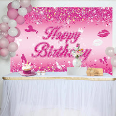 Lofaris Toile de fond rose pailletée joyeux anniversaire glamour, magnifique décor de fête pour fille, idéal pour séance photo