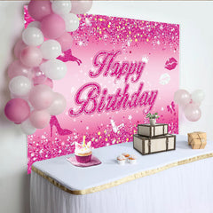Lofaris Toile de fond rose pailletée joyeux anniversaire glamour, magnifique décor de fête pour fille, idéal pour séance photo