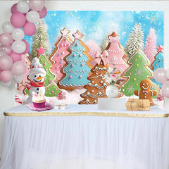 Lofaris Toile de fond de Noël avec biscuits en pain d'épices et bonhomme de neige, décor hivernal aux couleurs pastel pour studio photo
