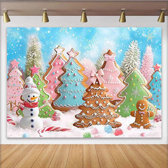 Lofaris Toile de fond de Noël avec biscuits en pain d'épices et bonhomme de neige, décor hivernal aux couleurs pastel pour studio photo