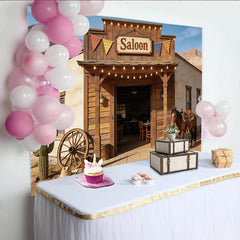 Lofaris Toile de fond de photographie western saloon rustique, arrière-plan désertique pour studio photo et fête à thème Far West