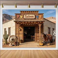 Lofaris Toile de fond de photographie western saloon rustique, arrière-plan désertique pour studio photo et fête à thème Far West