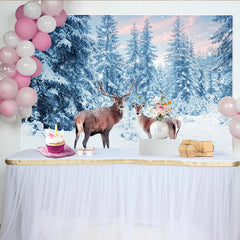 Lofaris Toile de fond de Noël forêt enneigée avec cerfs et sapins, magnifique arrière-plan pour photographie d'hiver et fêtes de fin d'année