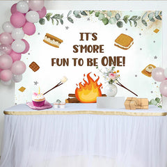 Lofaris Toile de fond pour 1er anniversaire camping et feu de bois, joli décor de fête smores pour séance photo de bébé