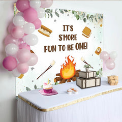Lofaris Toile de fond pour 1er anniversaire camping et feu de bois, joli décor de fête smores pour séance photo de bébé