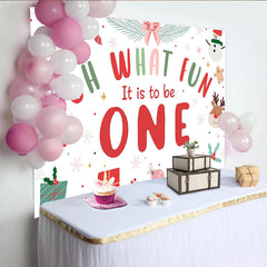 Lofaris Toile de fond joyeux 1er anniversaire de Noël avec Père Noël et renne, décor festif pour bébé et enfants, arrière-plan de studio photo