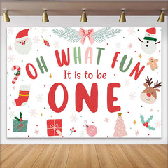 Lofaris Toile de fond joyeux 1er anniversaire de Noël avec Père Noël et renne, décor festif pour bébé et enfants, arrière-plan de studio photo