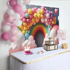 Lofaris Toile de fond arc-en-ciel et ballons pastel pour anniversaire enfant, décor de fête avec nuages pour studio photo