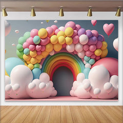 Lofaris Toile de fond arc-en-ciel et ballons pastel pour anniversaire enfant, décor de fête avec nuages pour studio photo