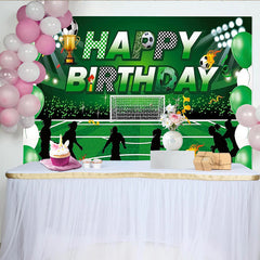 Lofaris Toile de fond pour anniversaire de football vert avec trophée et ballons, décor de fête pour enfants et séance photo sportive
