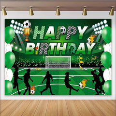 Lofaris Toile de fond pour anniversaire de football vert avec trophée et ballons, décor de fête pour enfants et séance photo sportive