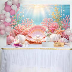 Lofaris Toile de fond de photographie sous-marine avec coquillage rose, perles et coraux, magnifique arrière-plan océanique pour studio photo