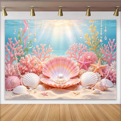 Lofaris Toile de fond de photographie sous-marine avec coquillage rose, perles et coraux, magnifique arrière-plan océanique pour studio photo